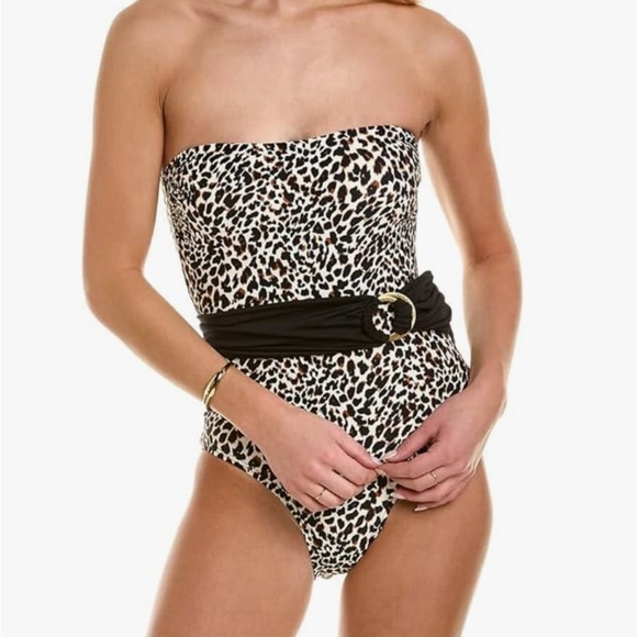 Vince Camuto womens Tanzania Cheetah Logo Ring Belted Bandeau One-piece size14 - Picture 5 of 5